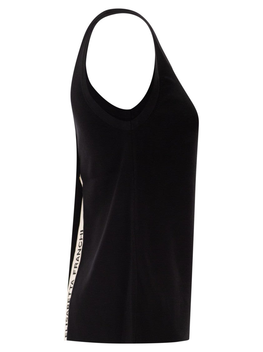 Elisabetta Franchi Shiny Viscose Stripe Sleeveless Knitted Top