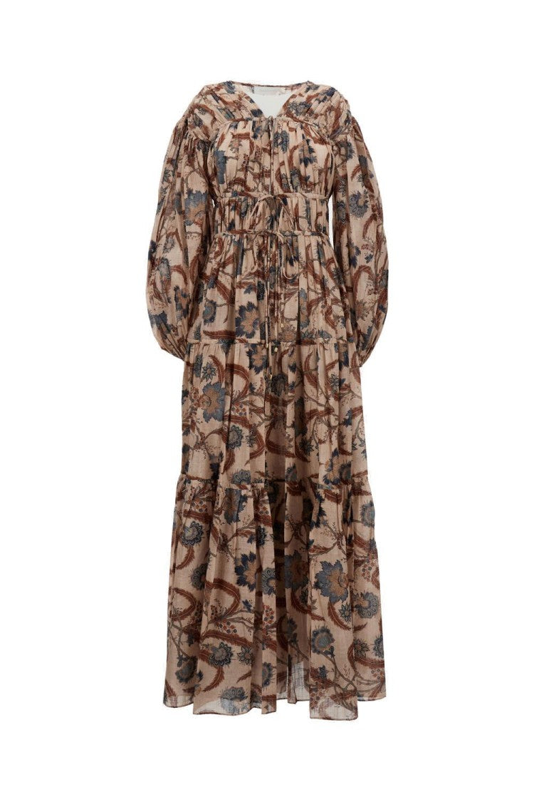 Zimmermann Maxi Dress With Puff Sleeves And V-Neck Design