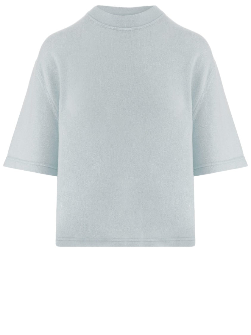 Sa Su Phi Beige Boxy Cropped Short Sleeve Cashmere Sweater