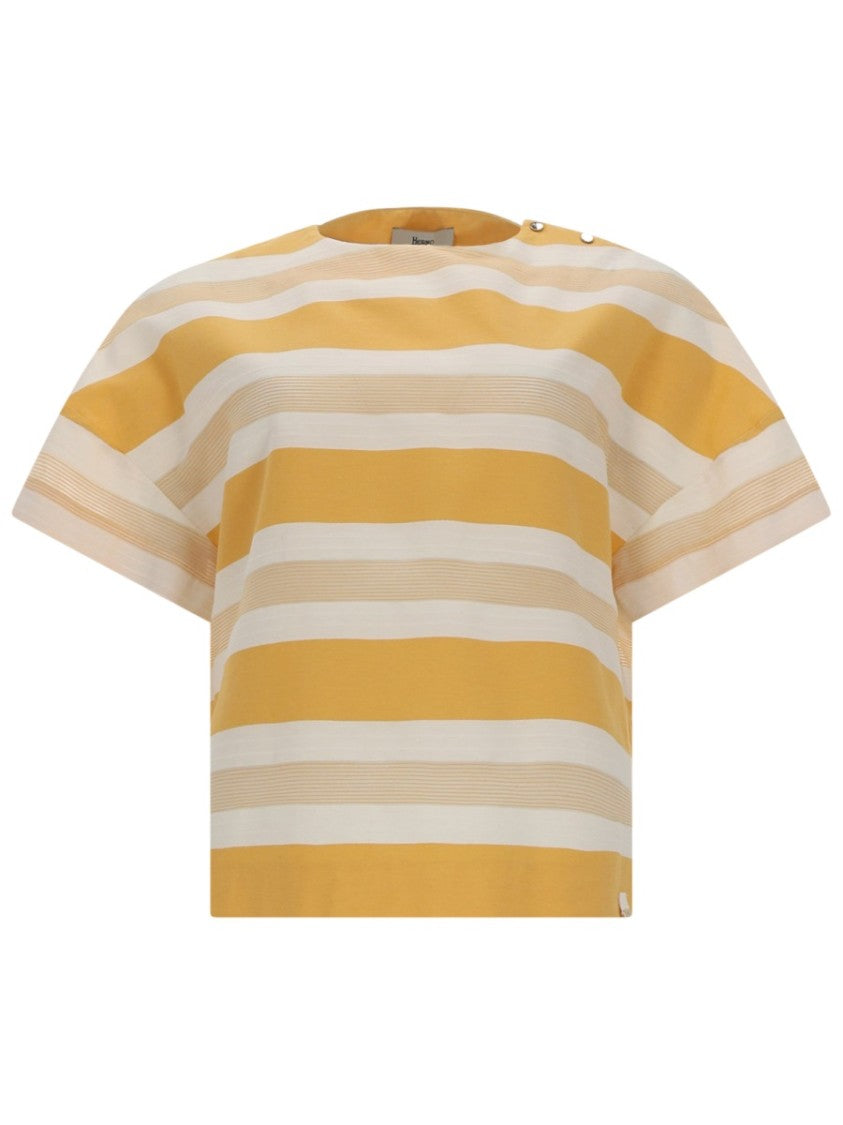 Herno Mustard Striped Shoulder Buttons Top
