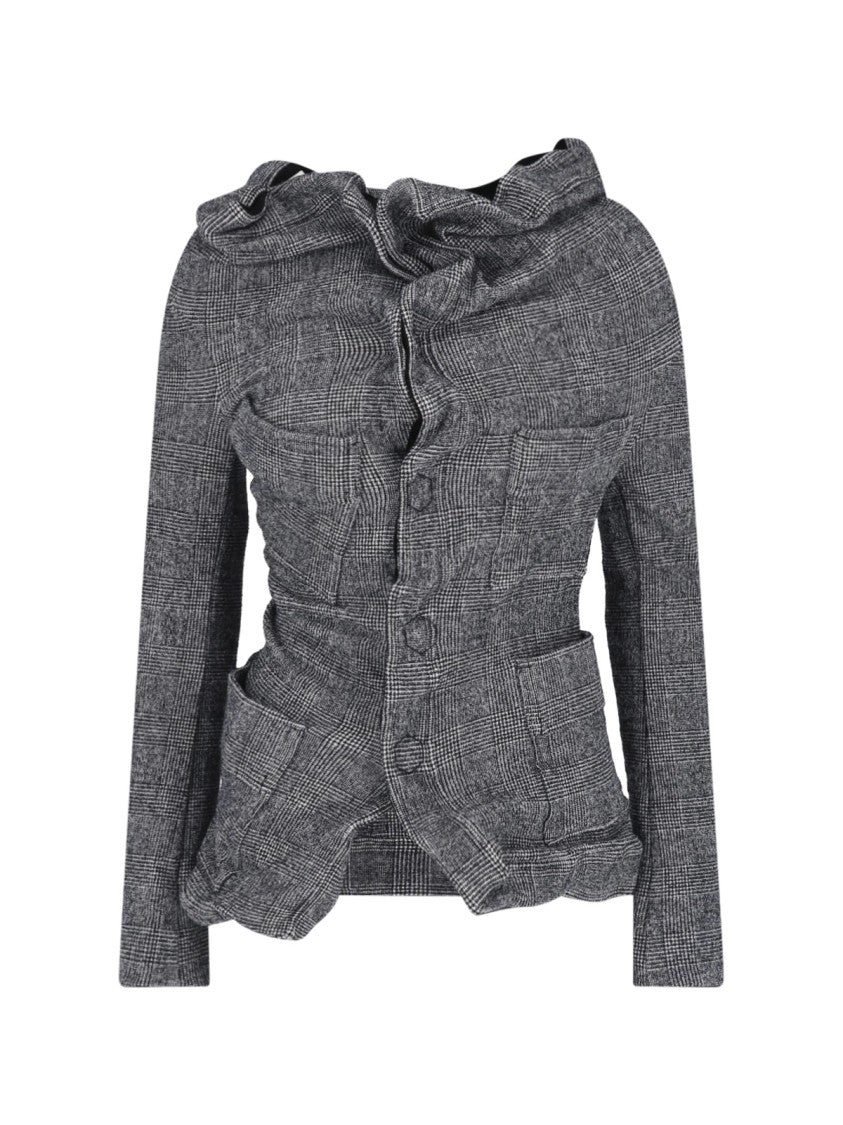 Junya Watanabe Grey Asymmetrical Ruched Button Wool-Blend Jacket