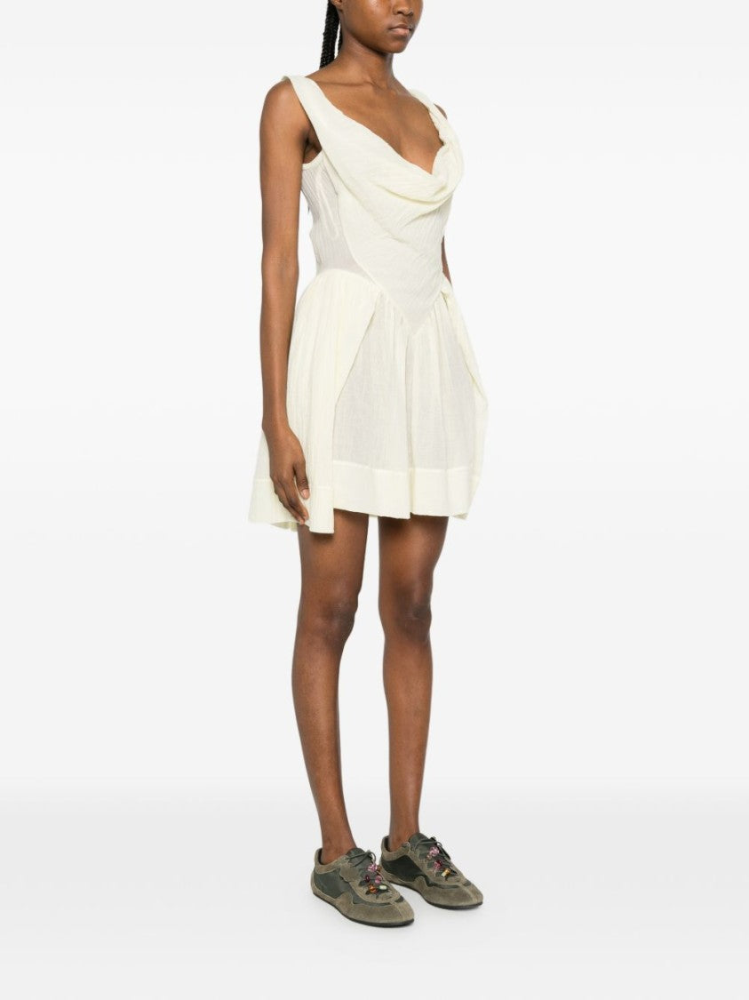 Vivienne Westwood Yellowish White Orb Logo Tiered Dress