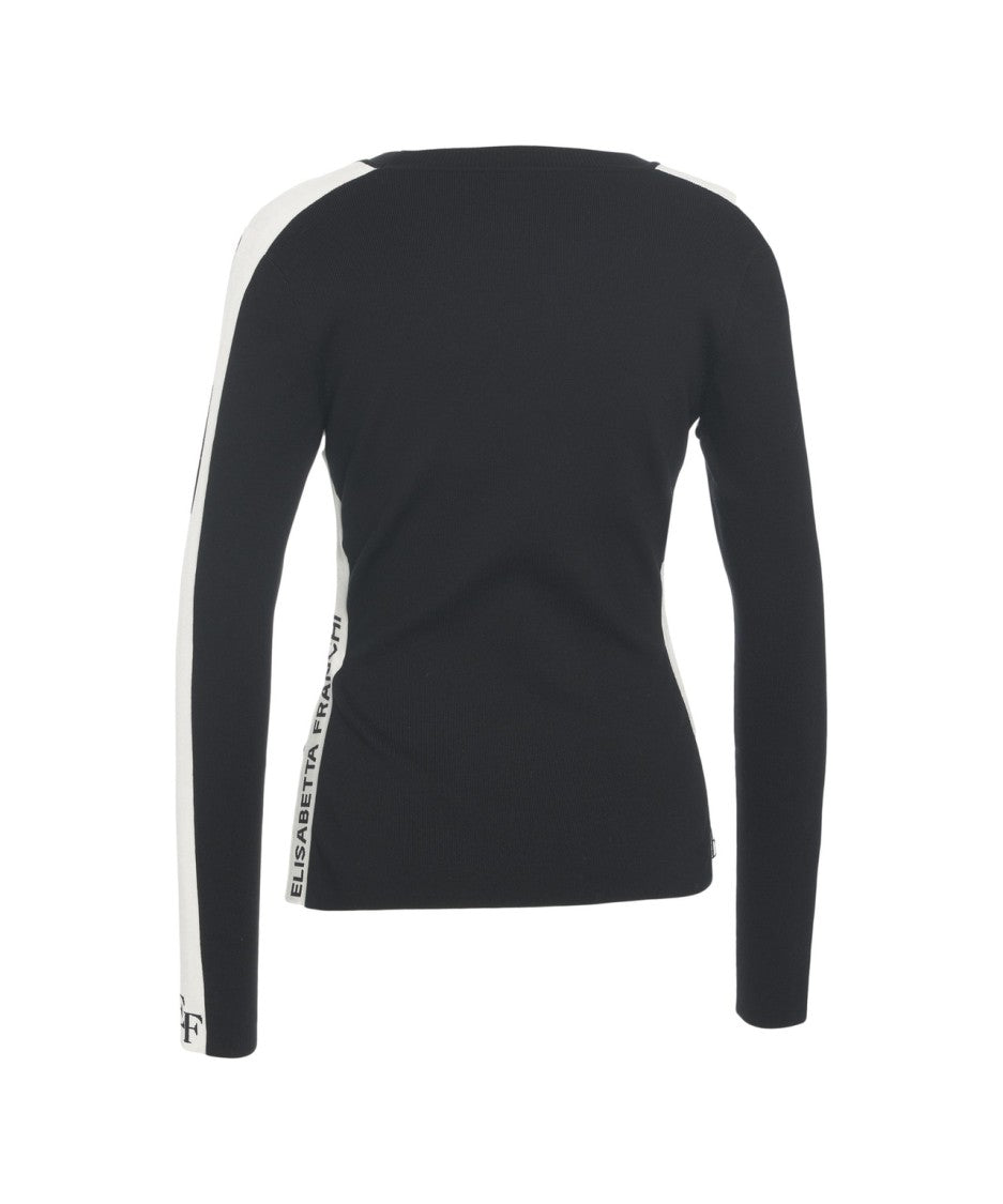 Elisabetta Franchi Ribbed Long-Sleeved Top With Logo Detail