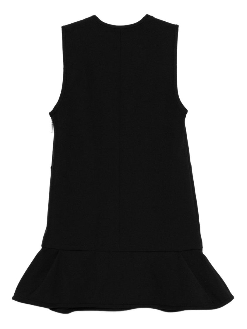 Msgm Sleeveless Black Dress With Deep V-Neckline And Tie Detail