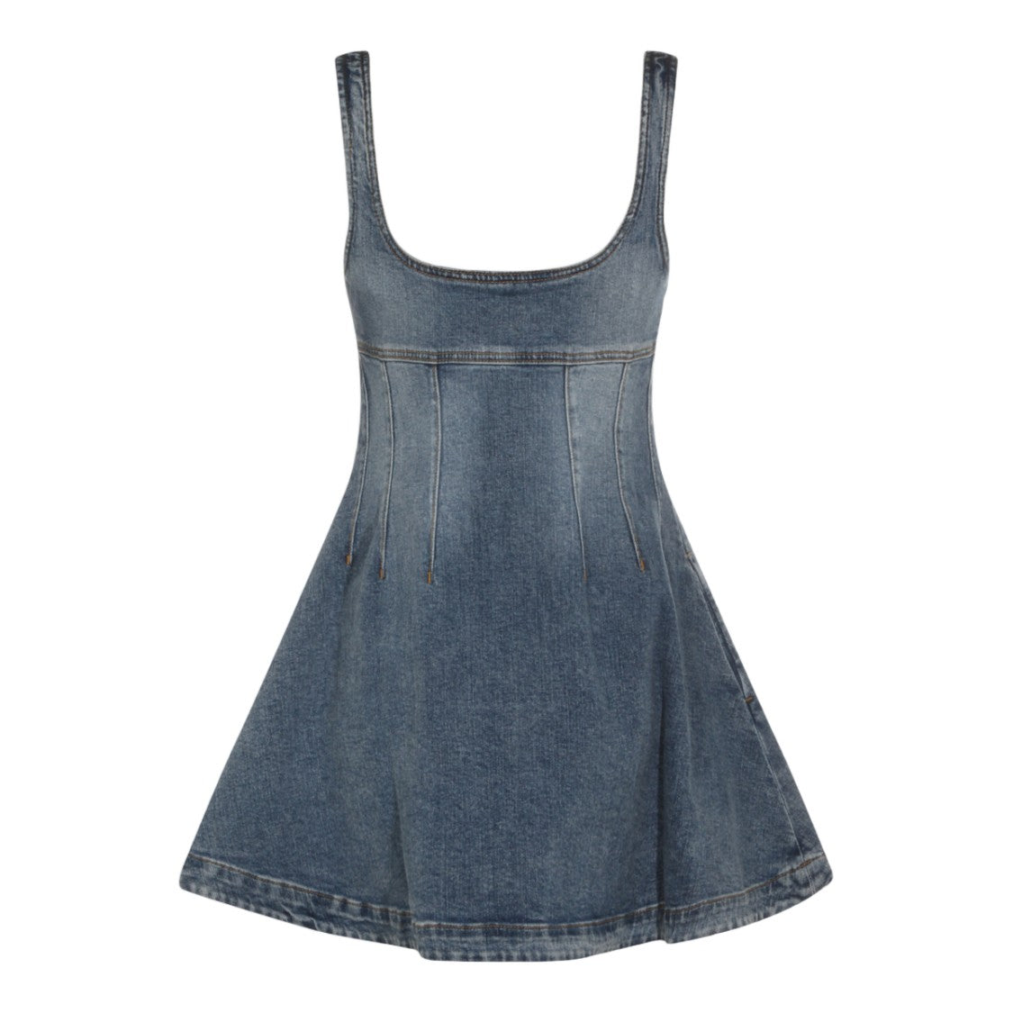 Self-Portrait Fitted Denim Mini Dress With Square Neckline