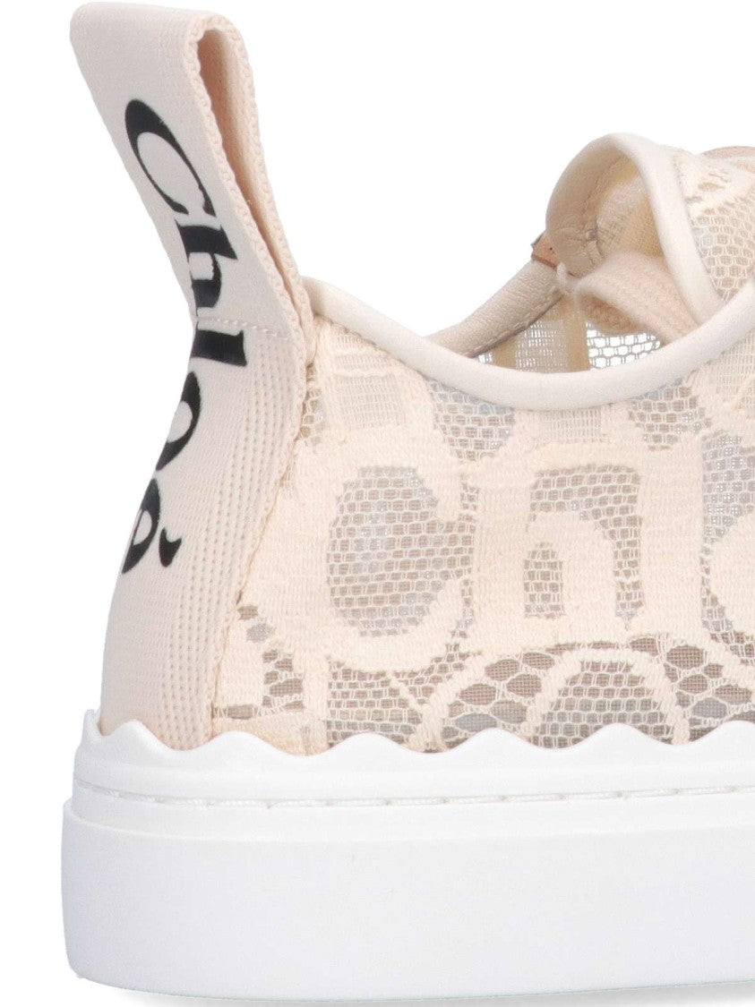 Chloé Beige Lauren Embroidered Mesh Sneakers