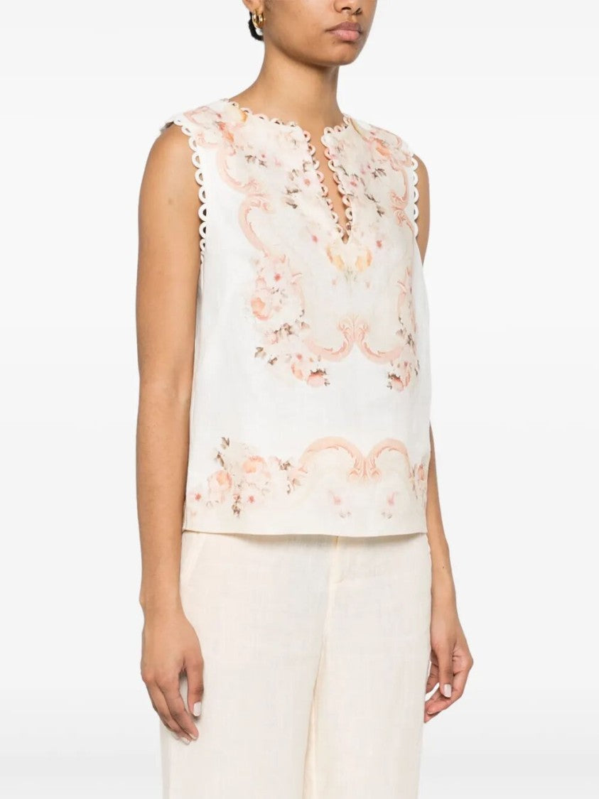 Twin-Set Sleeveless Floral-Embroidered Top With Scalloped Edges