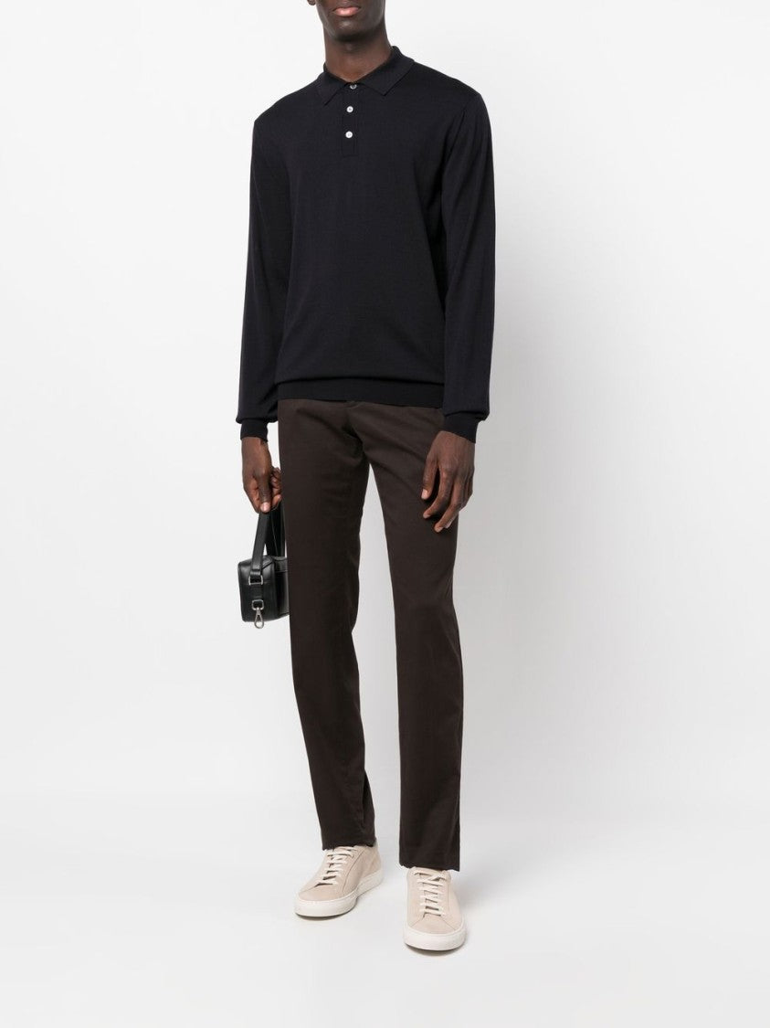 Zanone Black Classic-Fit Wool Blend Polo Shirt