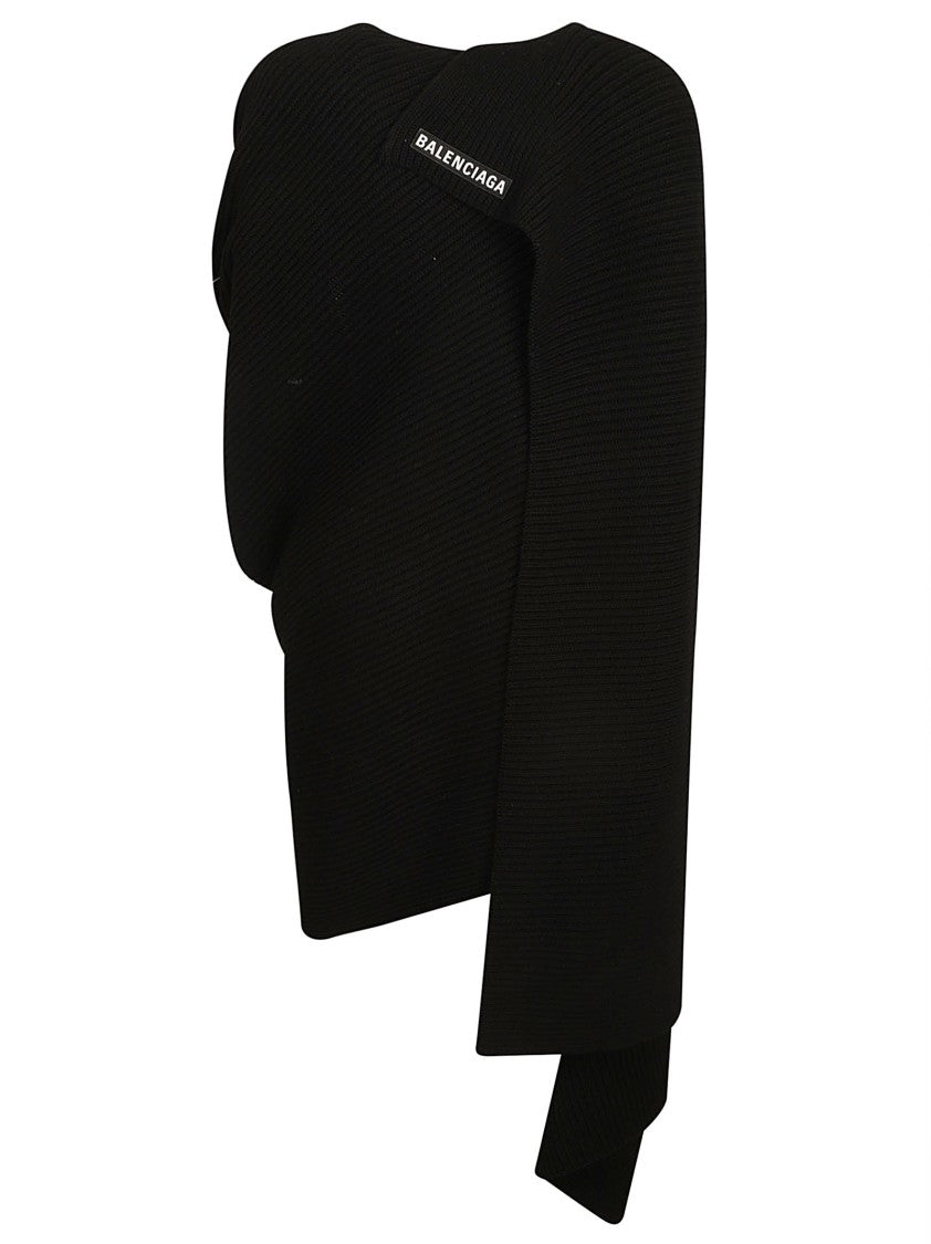 Balenciaga Asymmetrical Black Wool Jacket With High Collar