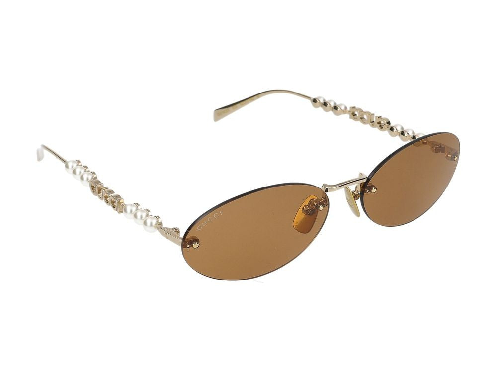 Gucci Gold Oval-Shaped Metal Frame Sunglasses