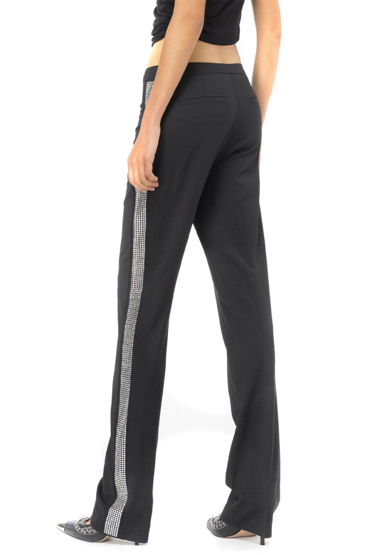 Pinko Black Viscose-Wool Tweed-Stripe Skinny Pants