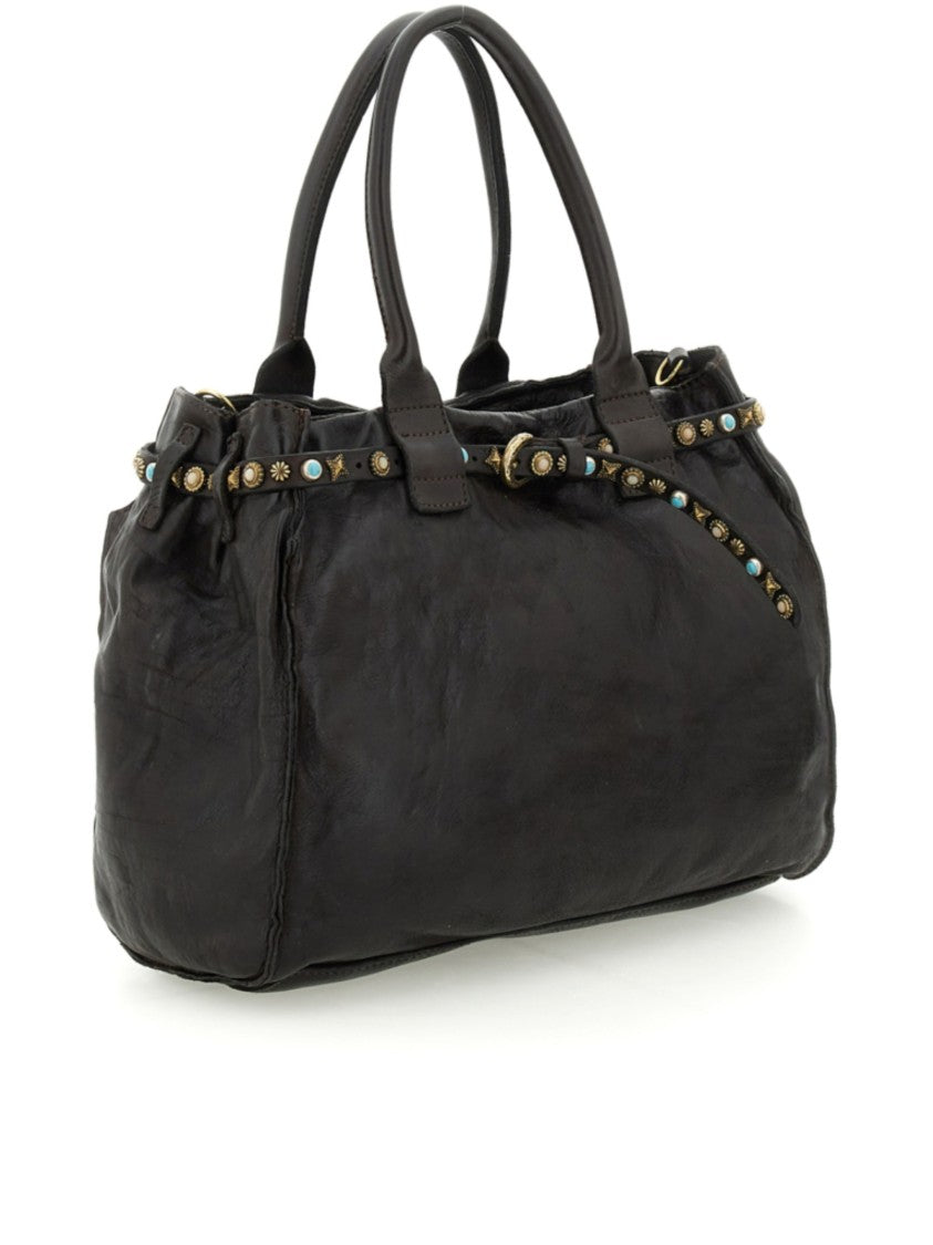Campomaggi Black Leather Handbag With Decorative Belt And Elegant Buckle