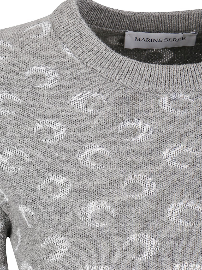 Marine Serre Moon Jacquard Knit Fitted Crewneck Sweater