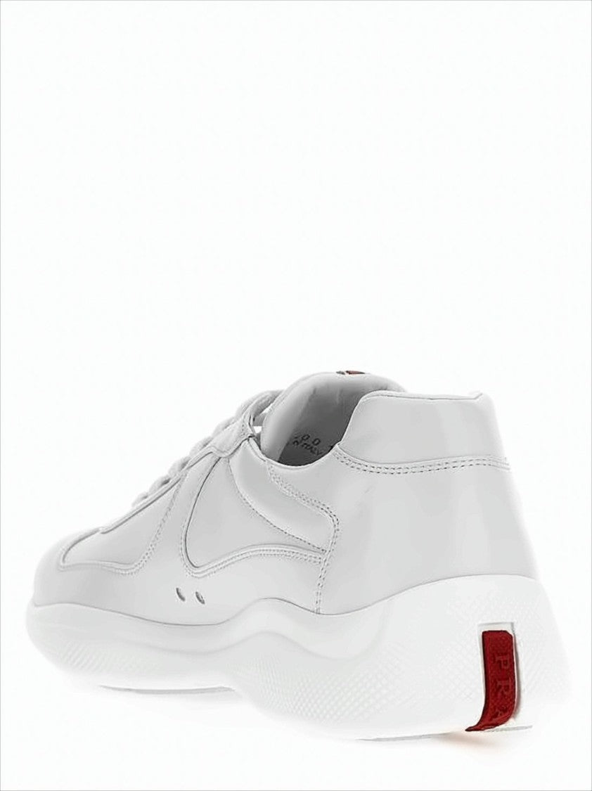Prada Smooth Leather Sneakers With Textured Rubber Sole And Distinctive Accents