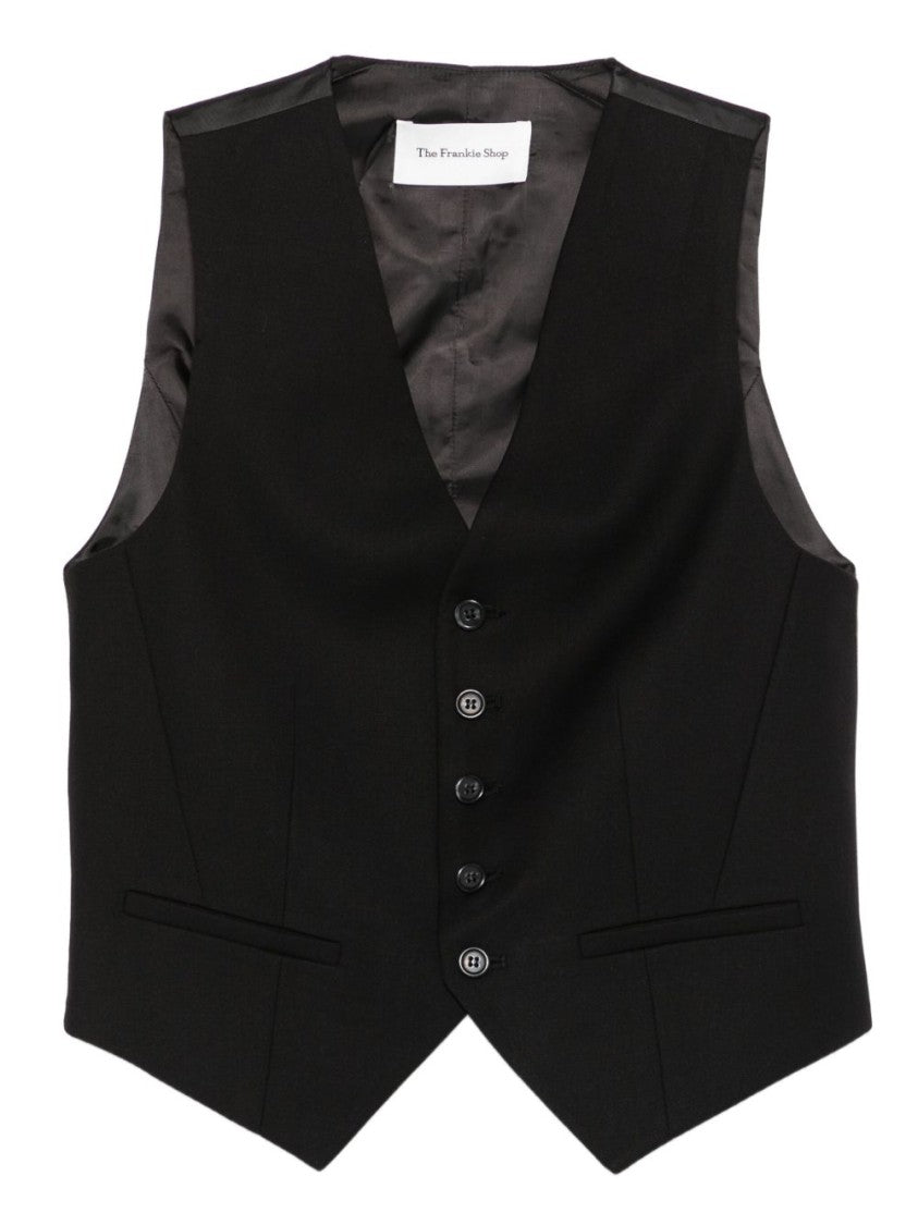 The Frankie Shop Black Tailored V-Neck Adjustable Vest