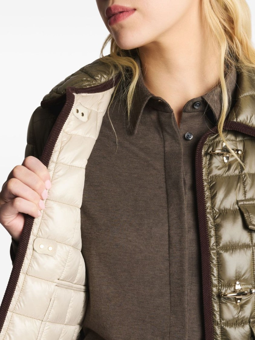 Fay Quilted Green Jacket With Structured Collar