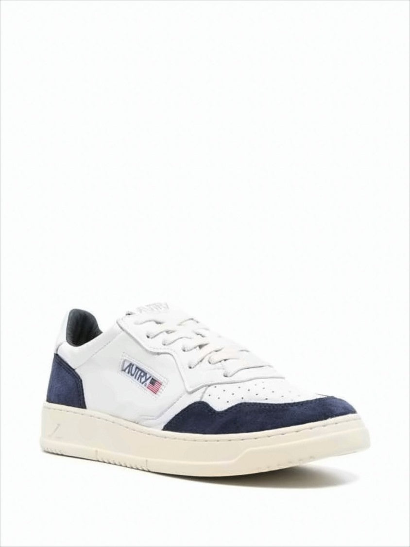 Autry White Leather Low-Top Sneakers With Navy Suede Accents