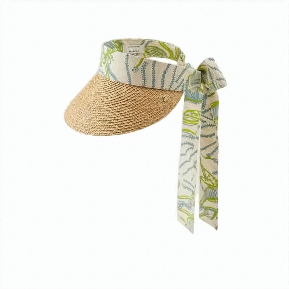 Helen Kaminski Woven Raffia Sun Cap With Botanical Print Band