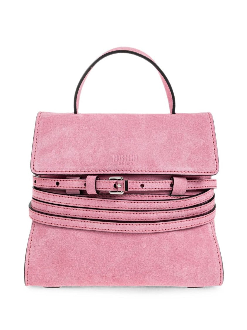 Moschino Pastel Pink Structured Handbag With Embossed Logo