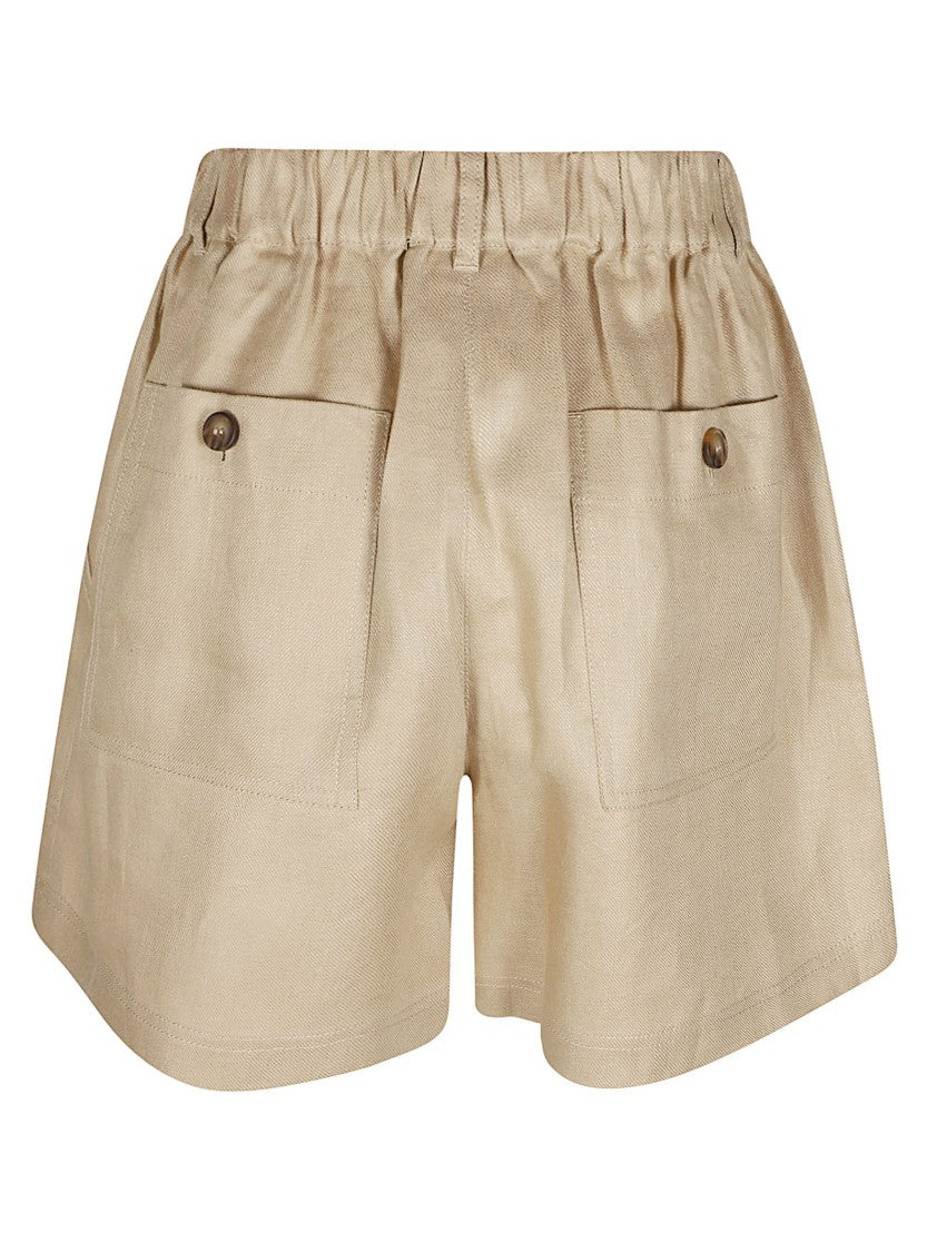 Max Mara High-Waist Linen Shorts With Textured Finish And Buttoned Pockets