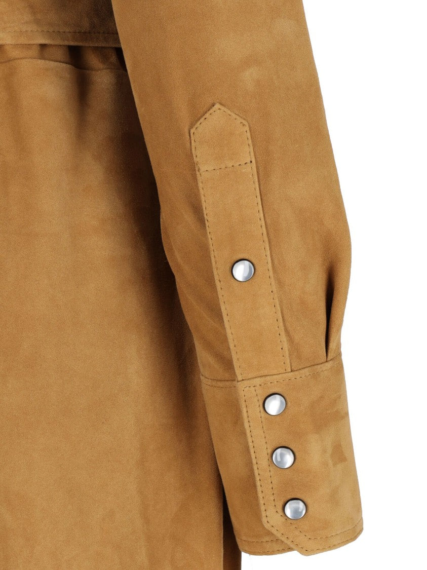 Polo Ralph Lauren Maxi Chemisier In Soft Brown Suede