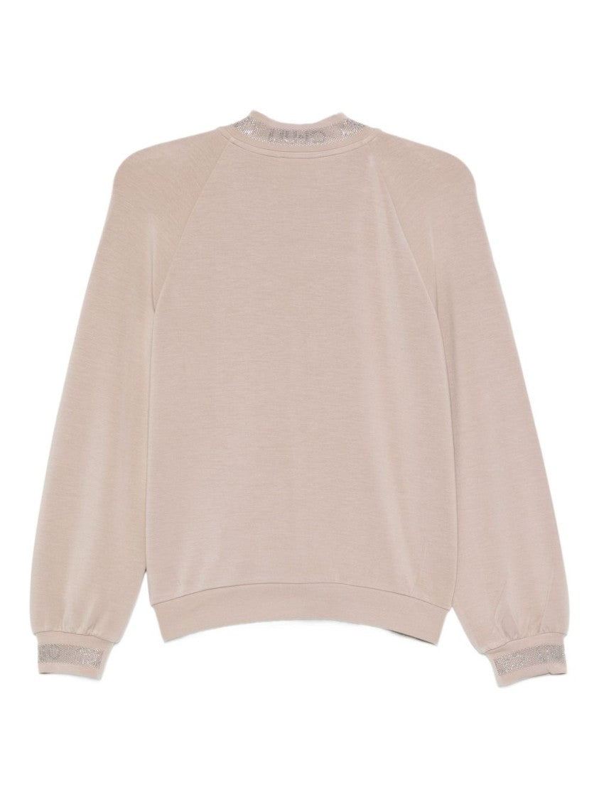 Liu Jo Relaxed Fit Beige Sweatshirt With Glossy Trim