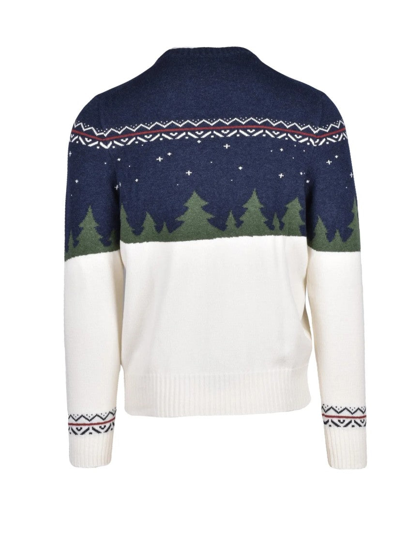 Gran Sasso Crewneck Sweater With Festive Design And Ribbed Details