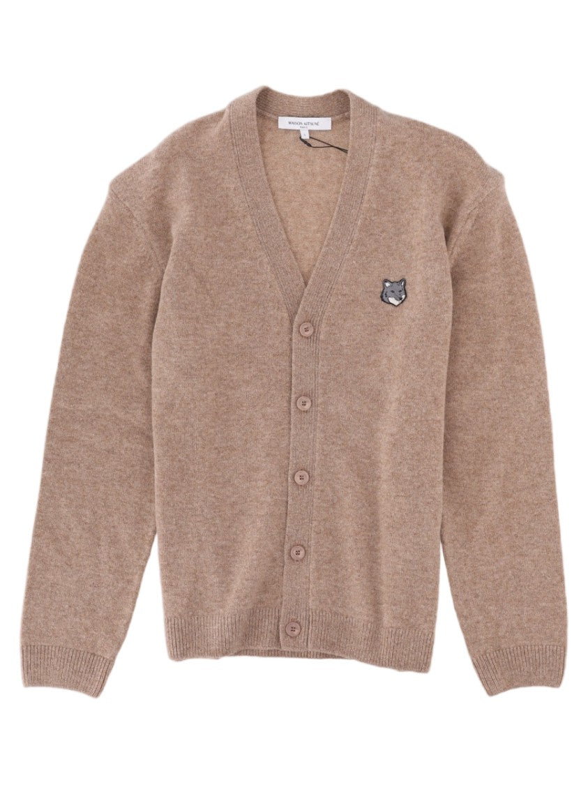 Maison Kitsuné Fox Head V-Neck Emblem Wool Cardigan