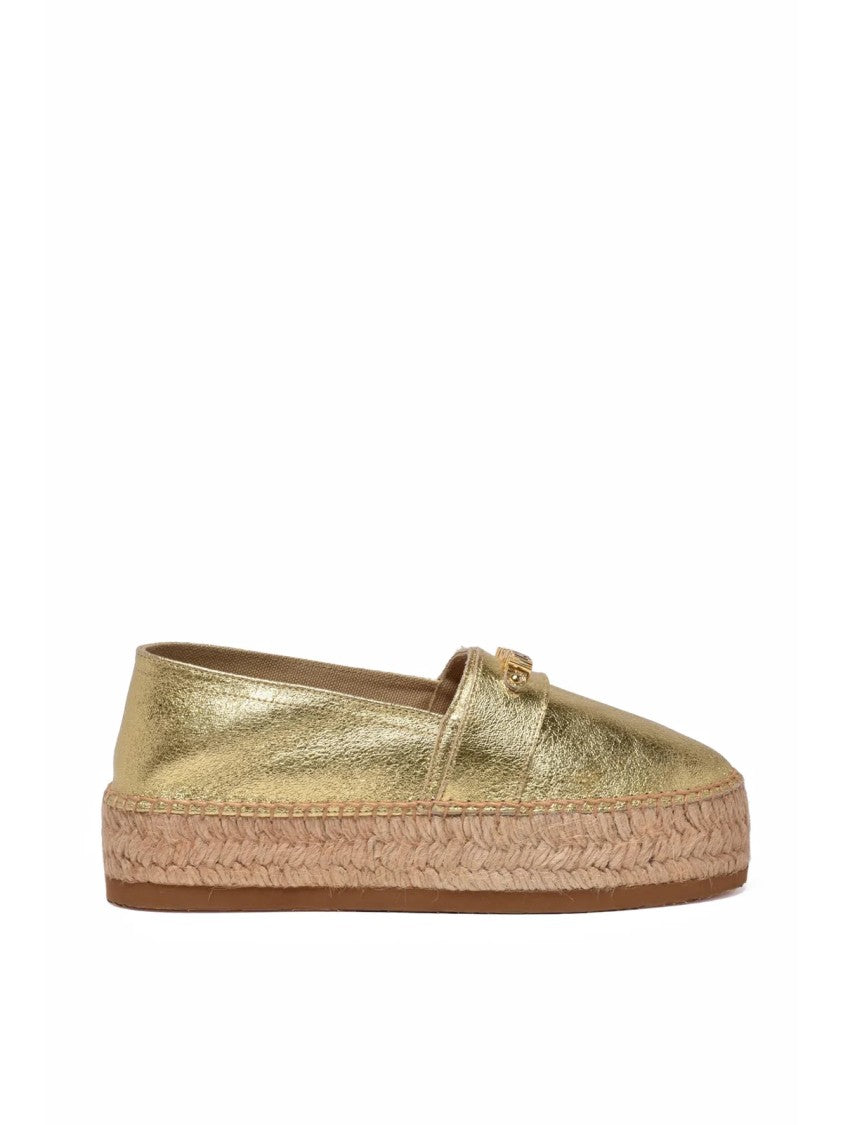 Moschino Couture Gold Metallic Rope Wedge Leather Espadrilles