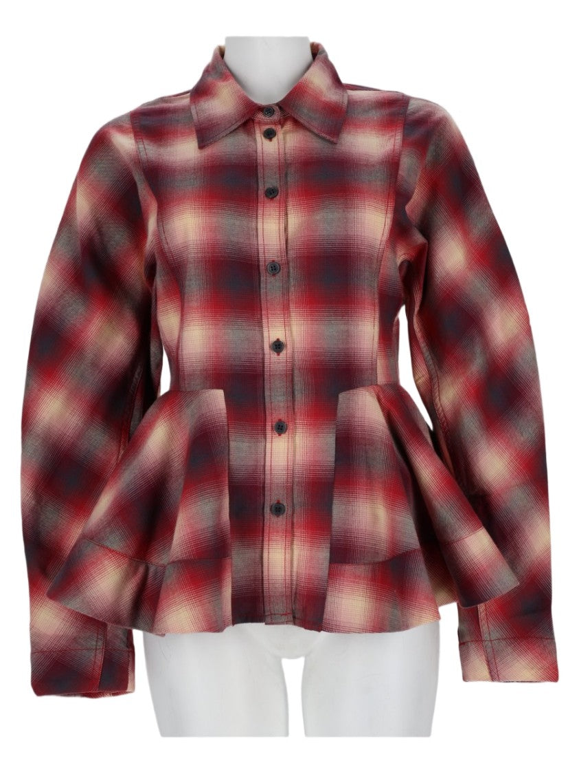 Ganni Multicoloured Plaid Peplum Organic Cotton Shirt