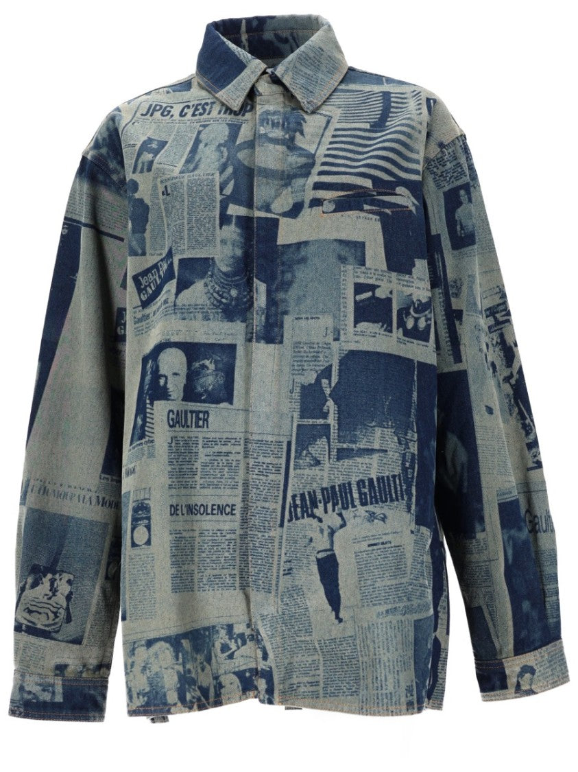 Jean Paul Gaultier All-Over Newspaper Print Cotton Shirt