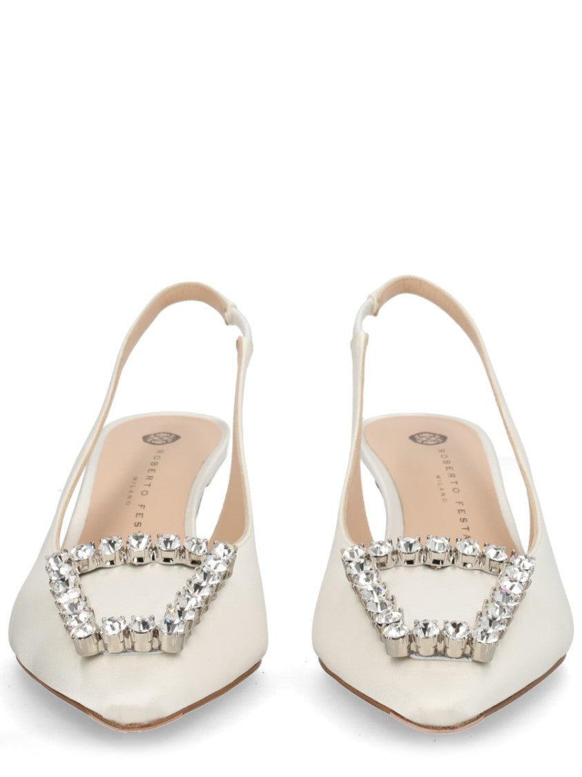 Roberto Festa Pointed Toe Slingback Pumps With Geometric Crystal Embellishment