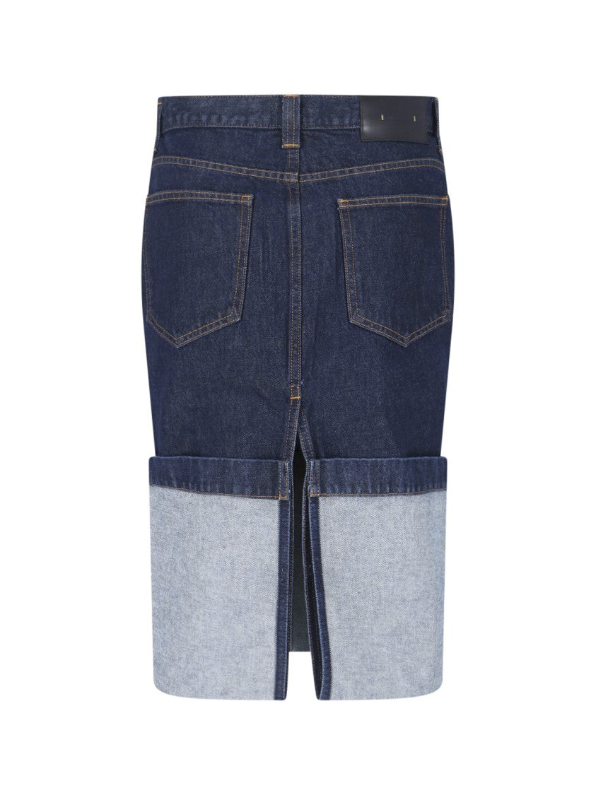 Khaite Blue Kilian Two-Tone Denim Skirt
