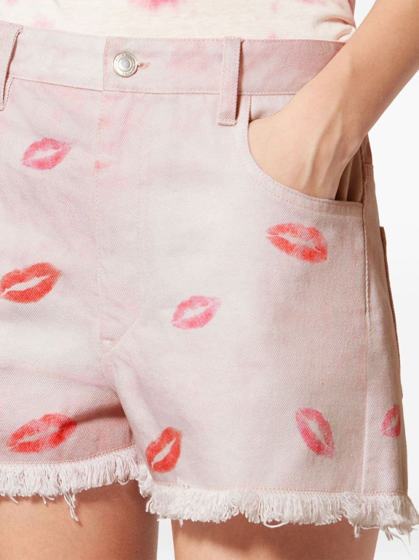 Isabel Marant Étoile Pink Lesia Frayed Lip Print Shorts