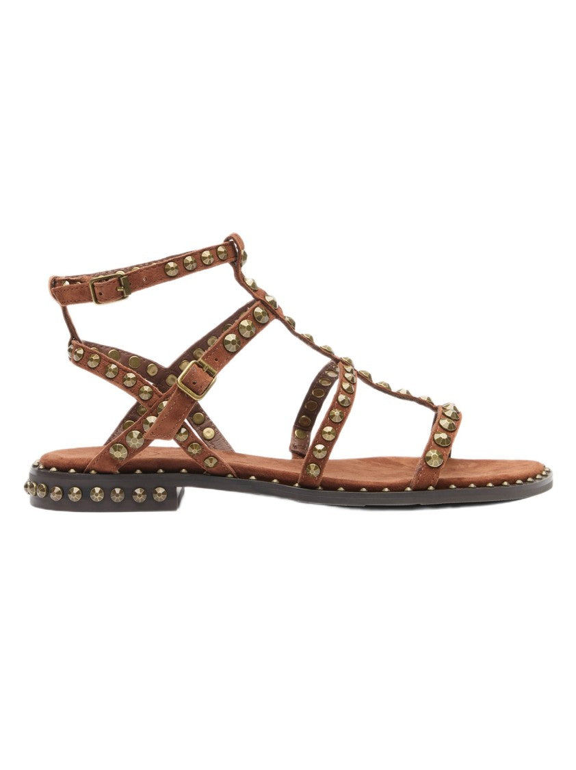 Ash Studded Flat Sandals With Ankle Strap And Cushioned Footbed