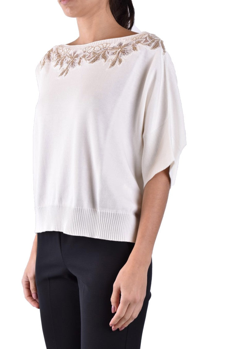 Ermanno Cotton Embroidered Boat-Neck Sweater
