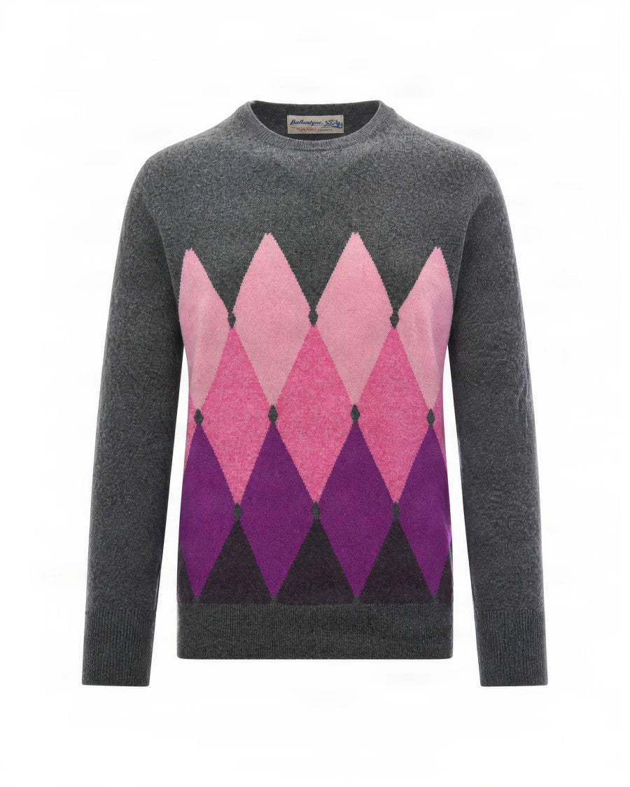 Ballantyne Charcoal Diamond Pattern Cashmere Sweater