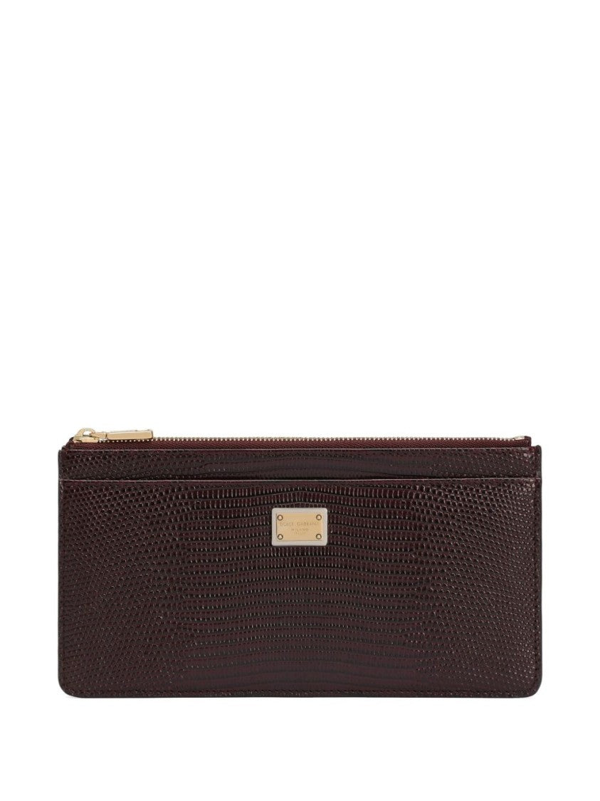 Dolce & Gabbana Textured Leather Bordeaux Clutch With Gold-Tone Accents
