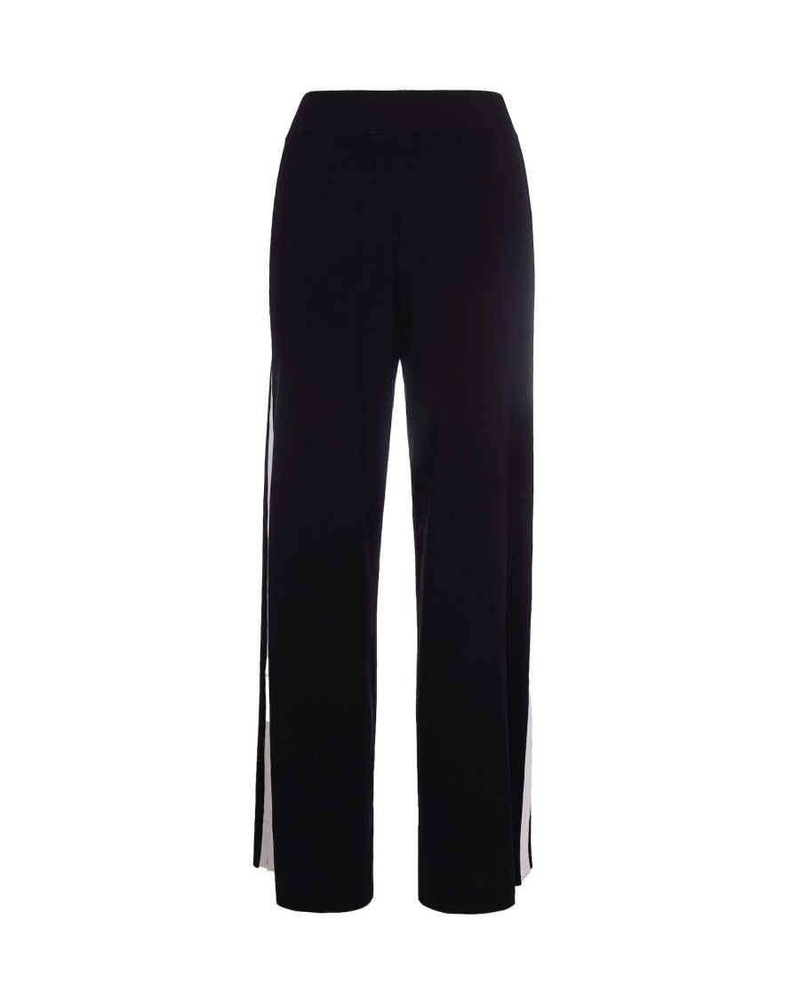 Elisabetta Franchi Black/Milk Viscose Pants With Shiny Bands