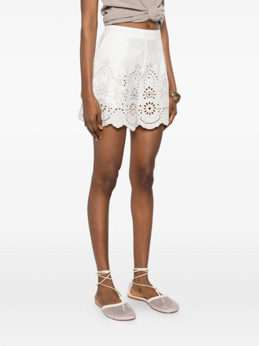 Mc2 Saint Barth High-Waisted Relaxed-Fit Shorts With Eyelet Embroidery