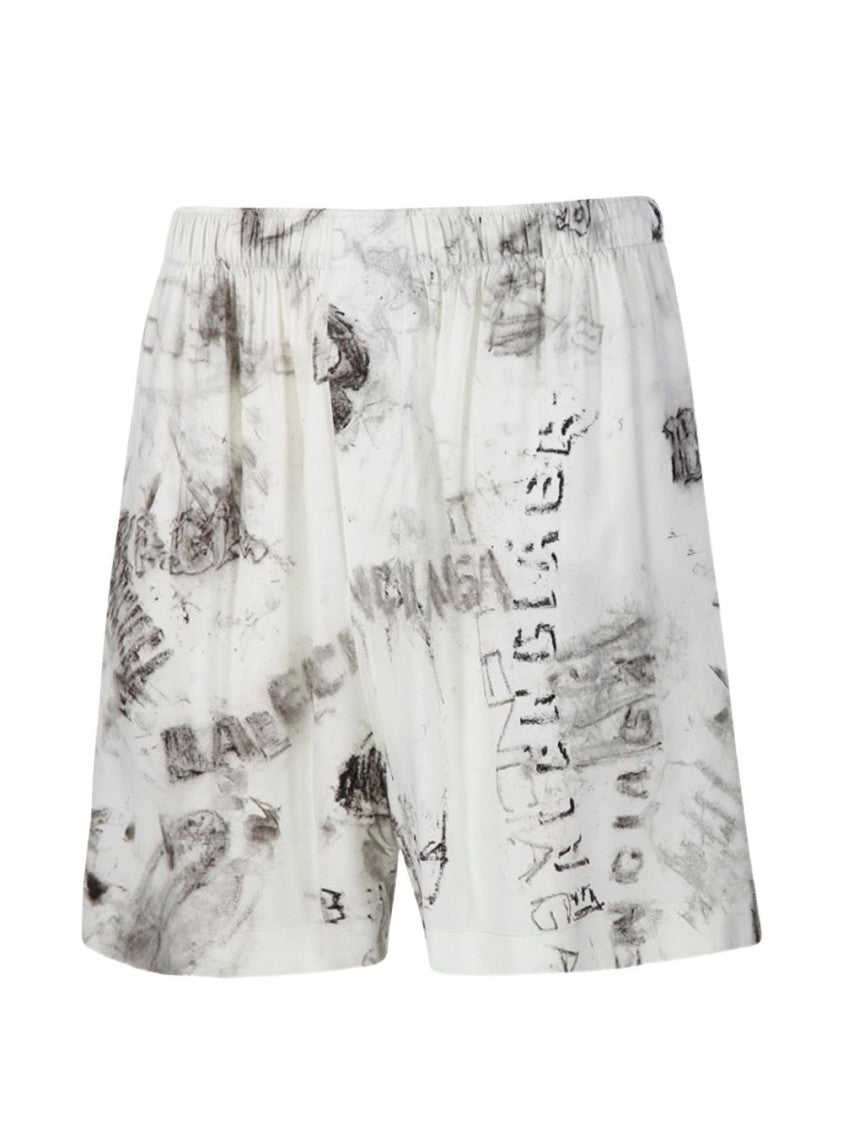 Balenciaga Washed Crayon Print Viscose Poplin Pyjama Shorts