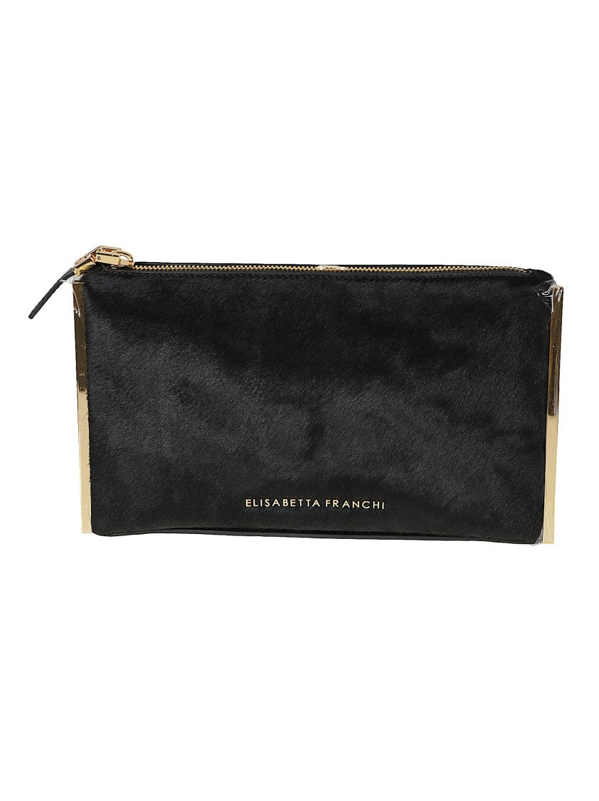 Elisabetta Franchi Black Leather Clutch