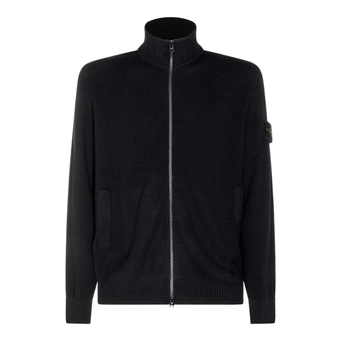 Stone Island Black Zip-Up Sweater With High Collar