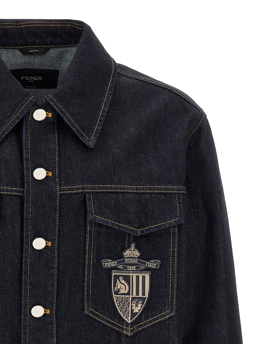 Fendi Fendi Crest Embroidered Denim Jacket With Contrast Stitching