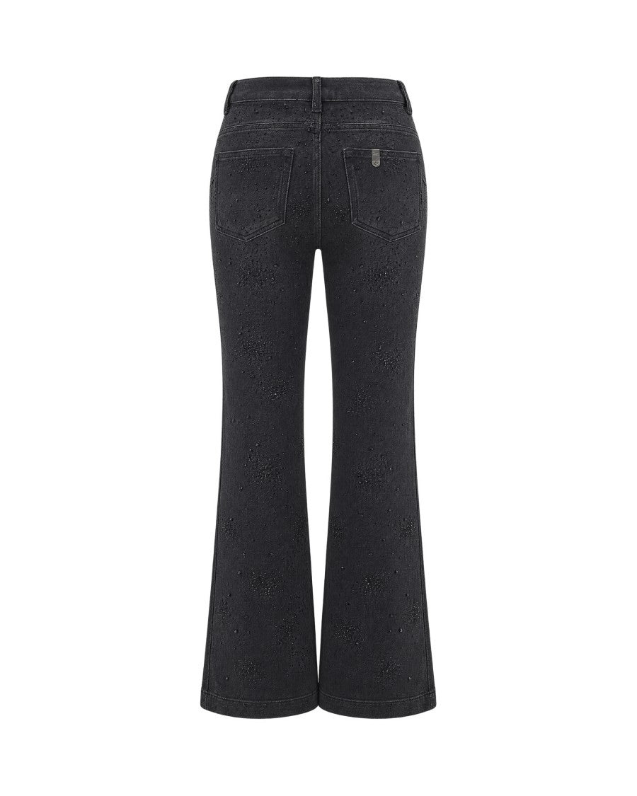 Liu Jo Black Strass High-Waisted Strass Flared Denim Jeans