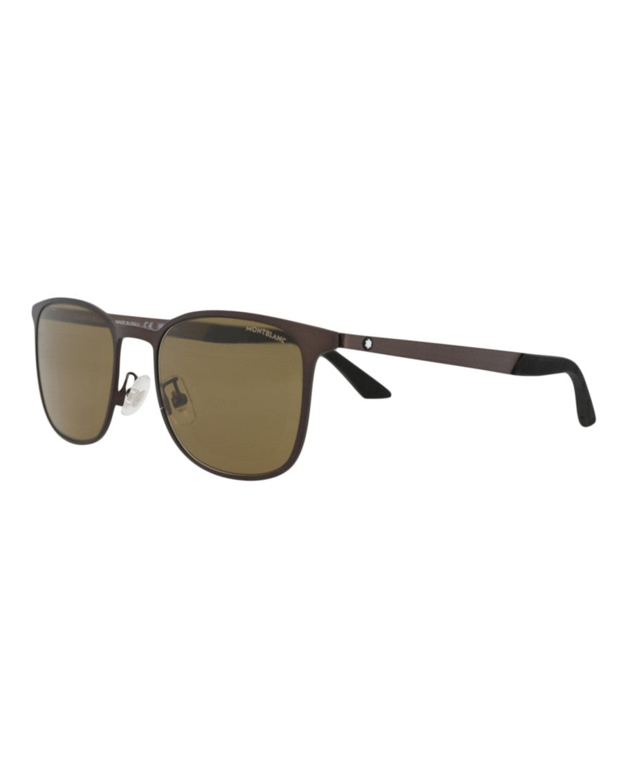 Montblanc Square-Frame Metal Sunglasses With Adjustable Nose Pads