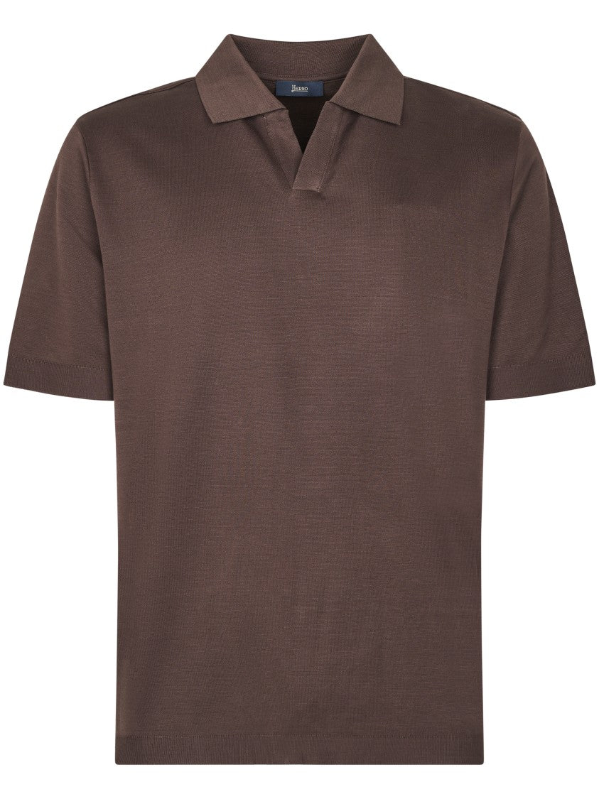 Herno Short-Sleeved Polo Shirt With V-Notch Collar