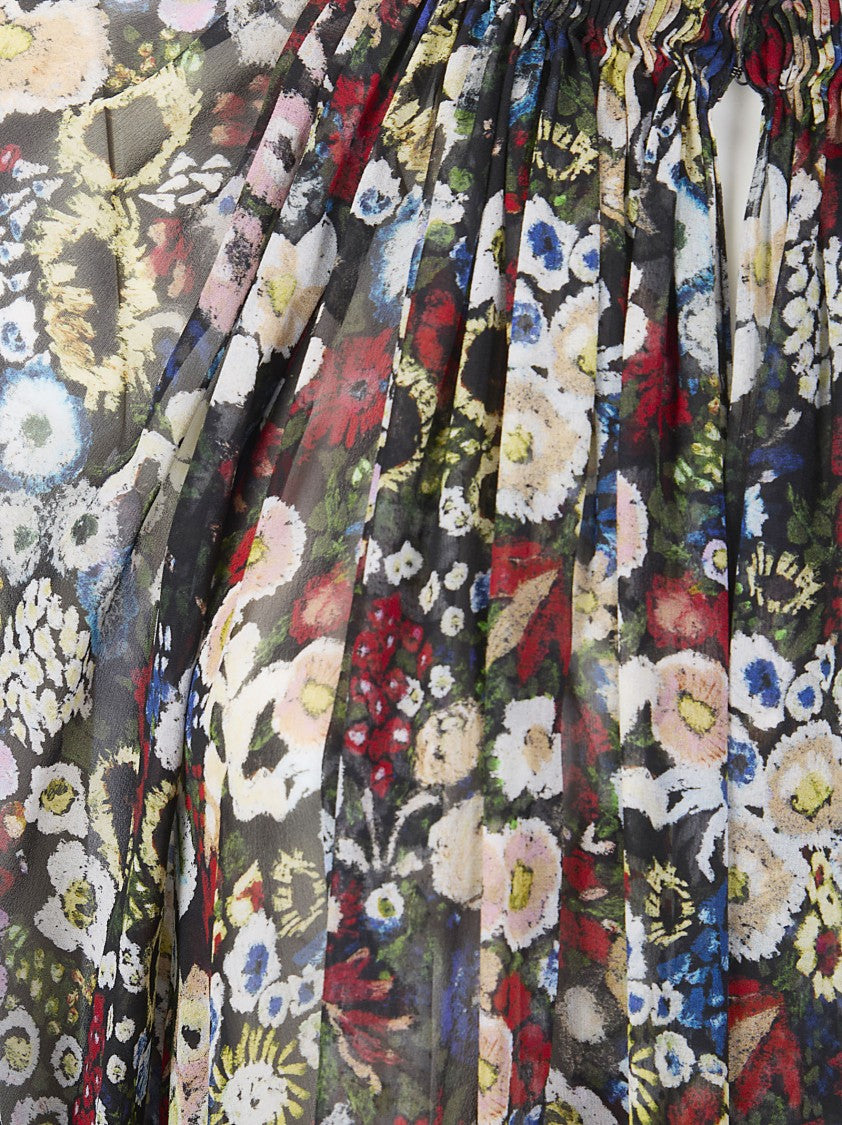 Khaite Multicolor Edgar High-Neck Maxi Silk Chiffon Dress