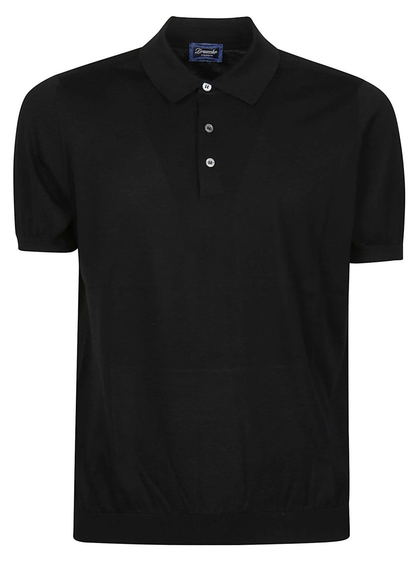 Drumohr Black Minimalist Cotton Logo Polo