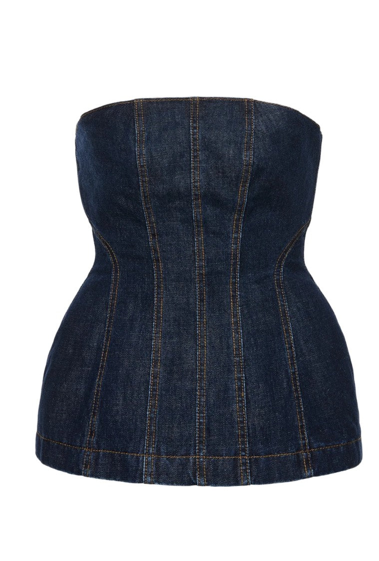 Magda Butrym Sculpted Corset Top In Rigid Cotton Denim